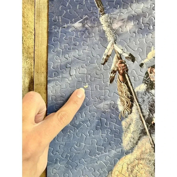 VTG Native American White Horse Wolves Wooden Framed Puzzle Arrow Art Decor - Picture 12 of 12